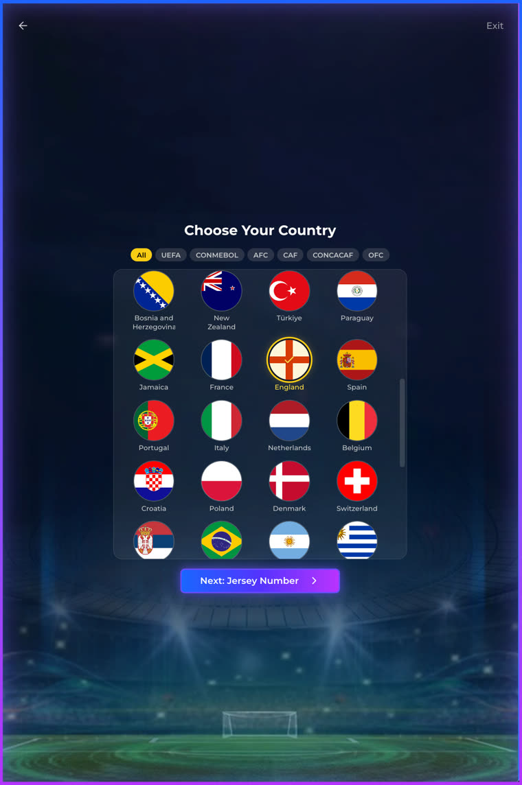 Choose your country from the flag grid
